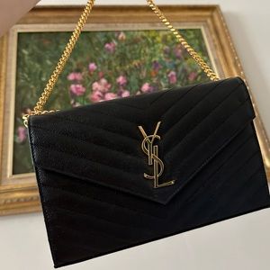 YSL Monogramme Large Grain de Poudre Wallet on Chain